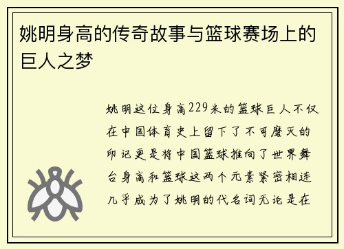 姚明身高的传奇故事与篮球赛场上的巨人之梦